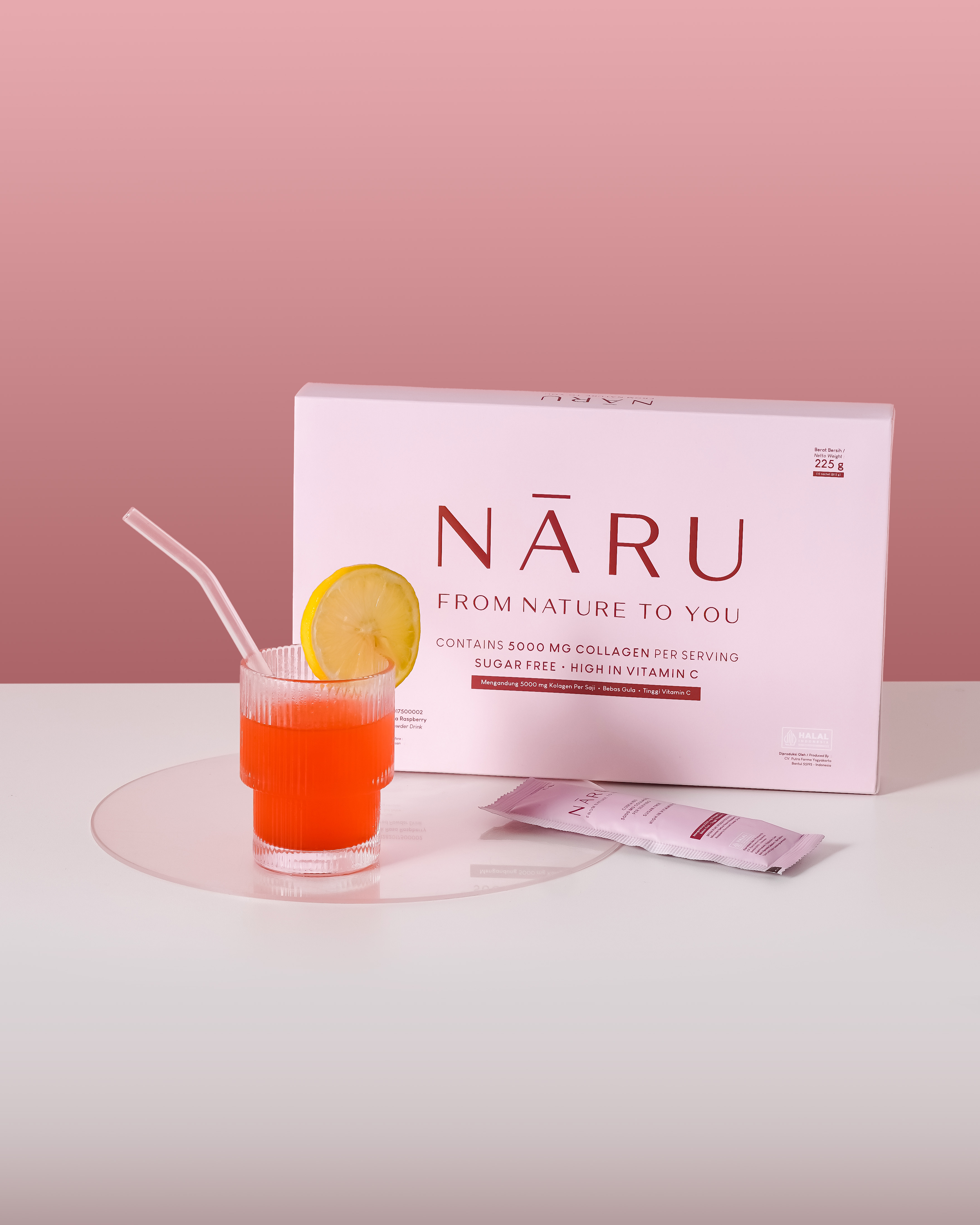 NĀRU product box with drink